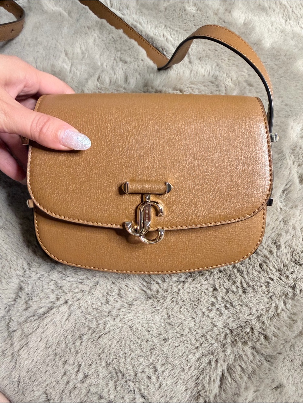 Jimmy Choo Tan Leather JC Logo Crossbody Bag